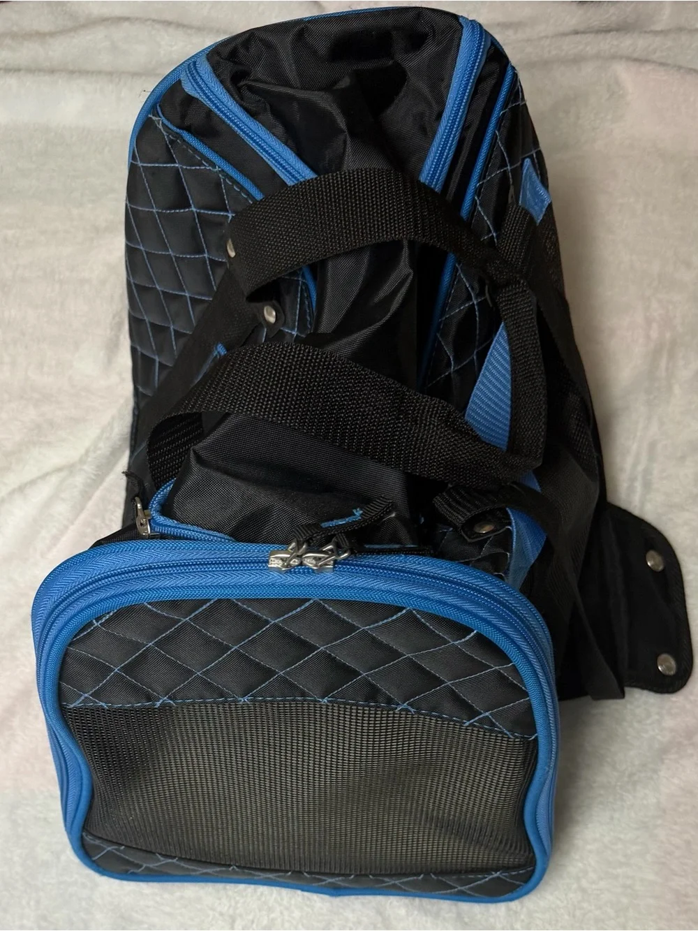 Sherpa Quilted Black and Blue Travel Dog Carrier